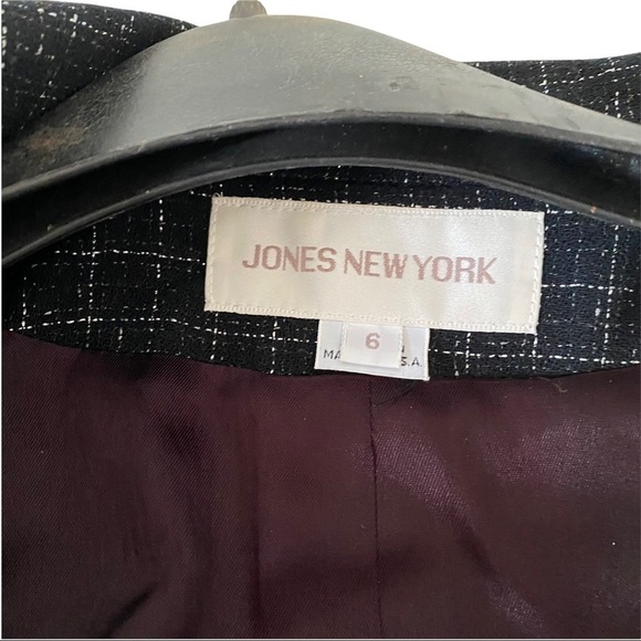 Vtg Jones New York Black & Metallic Silver Fully-Lined Mid-Thigh Blazer Women 6 - Picture 9 of 10